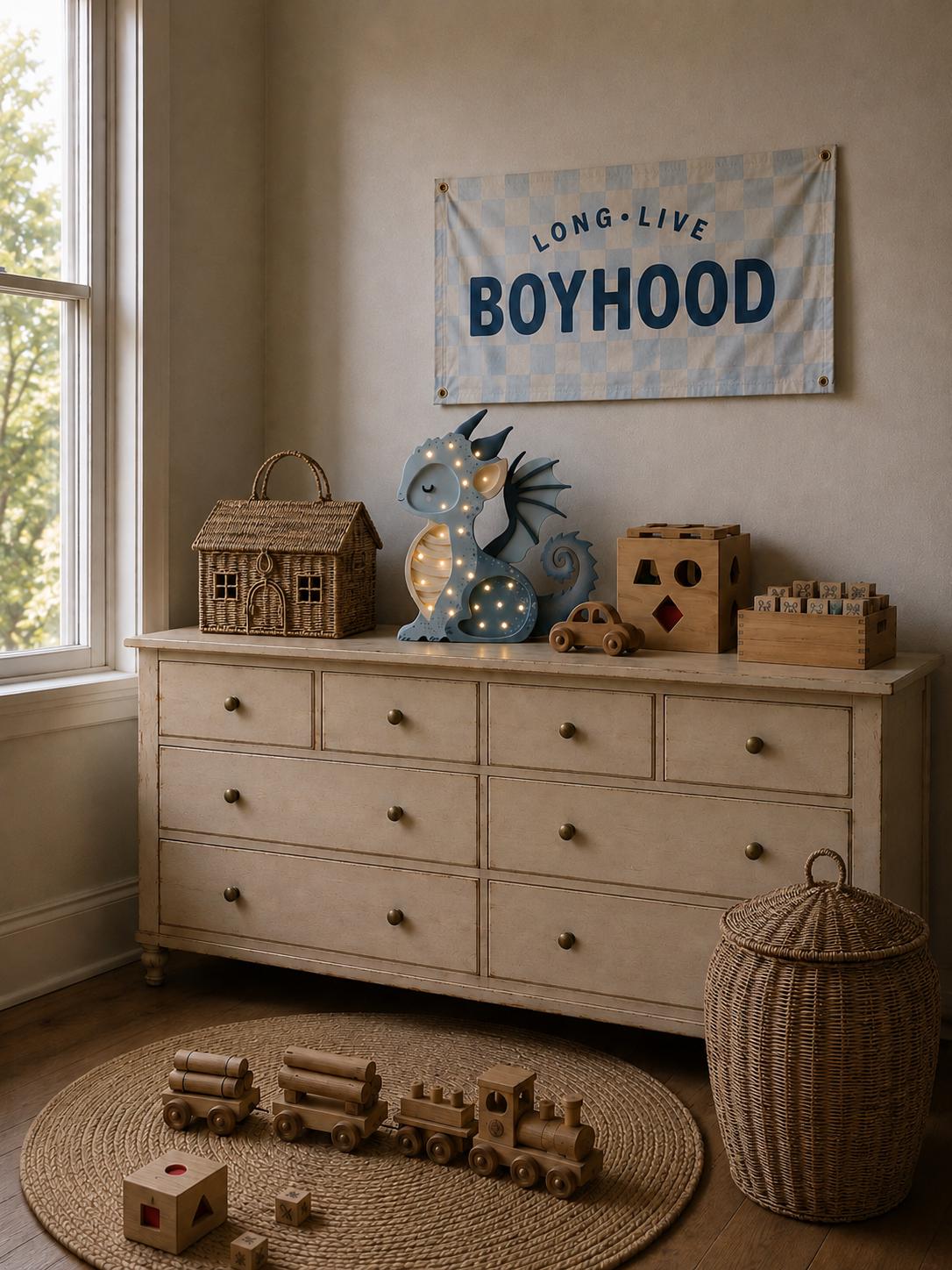 Holzdrachen-Nachtlicht Handgemachte Märchen-Deko Kinderzimmerlampe Montessori Babyzimmer-Licht Fantasy-Thema Kinderzimmer-Deko Blaues Geschenk Jungen