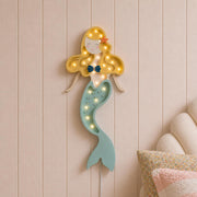 Wooden Night Light Mermaid Dimmable Lamp for Girls Magical Ocean-Inspired Nursery Decor Blonde Gift Ocean Beach Coastal Room Wall Decoration