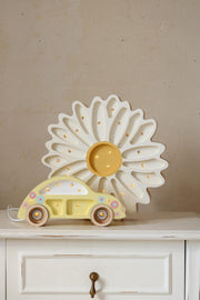 Holzauto Nachtlicht Retro für Mädchenzimmer Klassische gelbe Blumenlampe Kinderzimmer-Deko Fahrzeug-Motiv Kinder Baby Tischlampe Babyparty-Geschenk