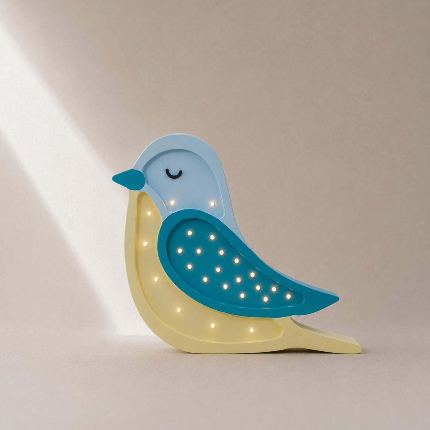 Nachtlicht Vogel aus Holz für Mädchen und Jungen, Nachttischlampe, Wandleuchte, Kinderzimmerleuchte, Boho Blauer Vogel Deko, Babyparty Geschenk Türkis Gelb