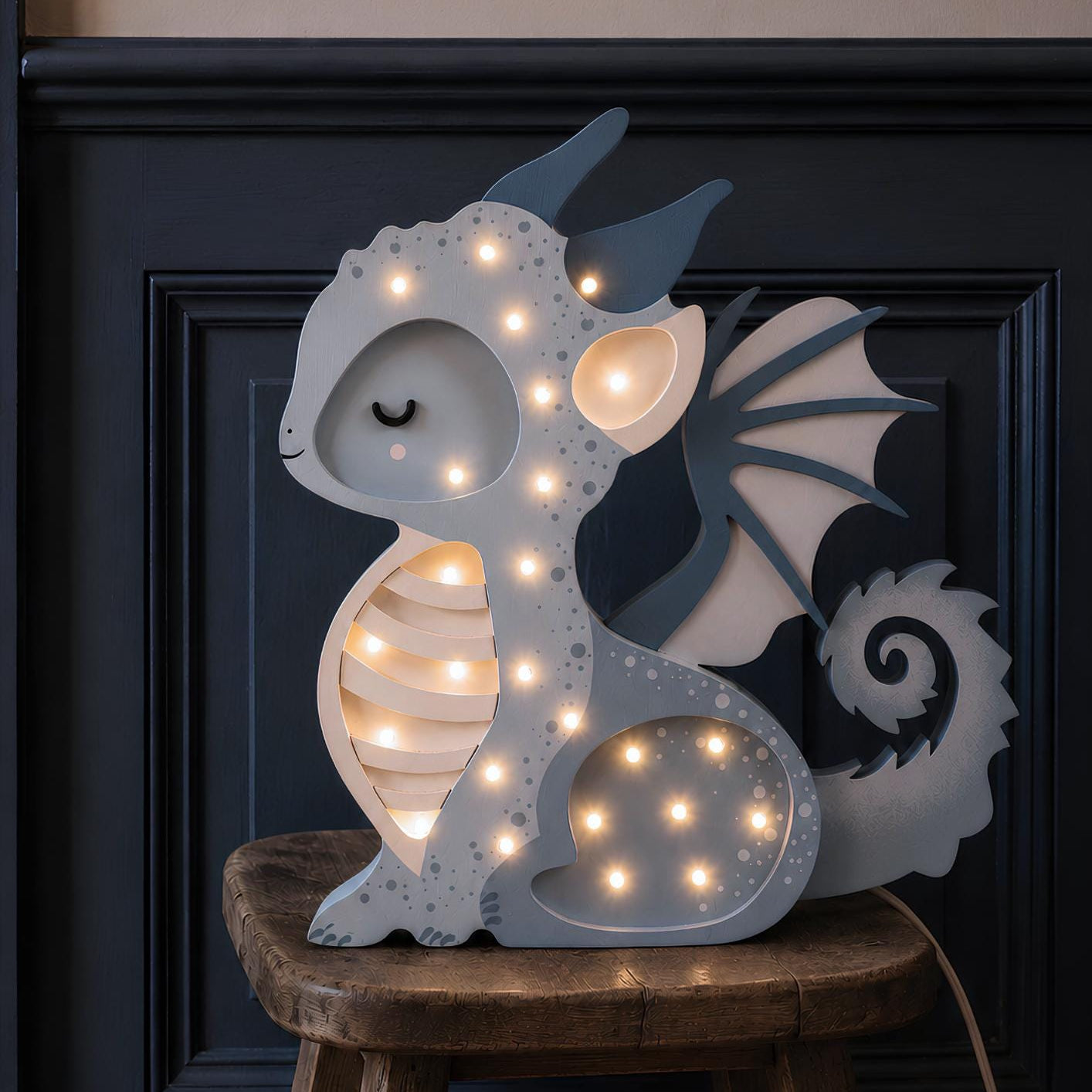 Wooden Dragon Night Light Handmade Fairy Tale Decor Kids Room Lamp Montessori Baby Room Light Fantasy Themed Nursery Decor Blue Gift Boys