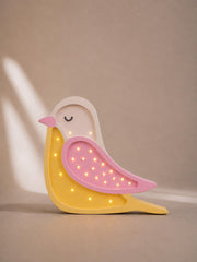 Wooden Bird Night Light Lamp for Girls' Room Bedside Table Lamp and Wall Decor Nursery Boho Woodland Bird Pink Mustard Baby Shower Gift