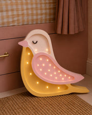 Wooden Bird Night Light Lamp for Girls' Room Bedside Table Lamp and Wall Decor Nursery Boho Woodland Bird Pink Mustard Baby Shower Gift