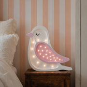 Wooden Bird Night Light Lamp for Girls' Room Bedside Table Lamp and Wall Decor Nursery Boho Woodland Bird Pink Creamy Baby Shower Gift