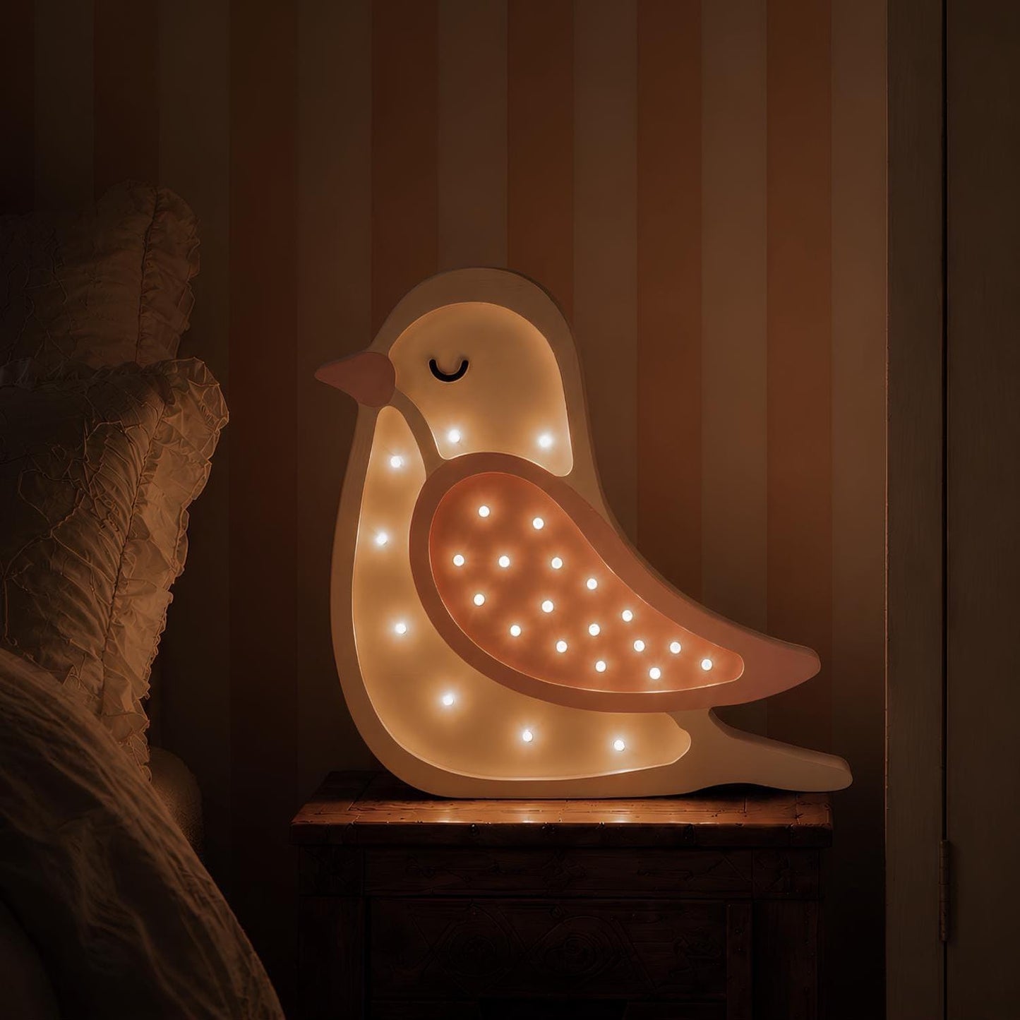 Wooden Bird Night Light Lamp for Girls' Room Bedside Table Lamp and Wall Decor Nursery Boho Woodland Bird Pink Creamy Baby Shower Gift