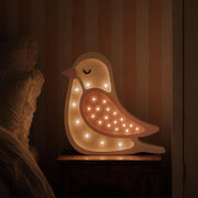 Wooden Bird Night Light Lamp for Girls' Room Bedside Table Lamp and Wall Decor Nursery Boho Woodland Bird Pink Creamy Baby Shower Gift