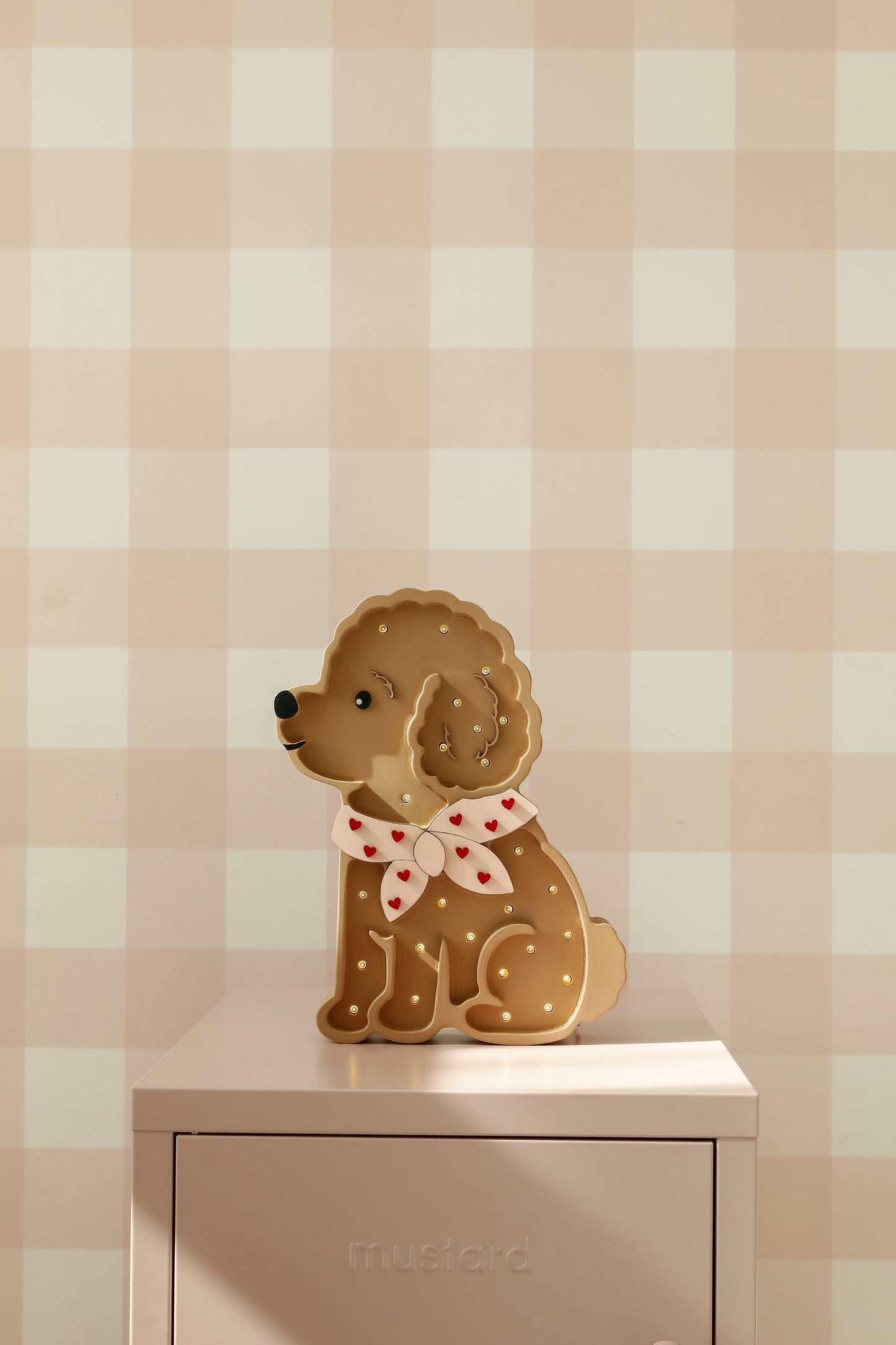 Little Lights Poodle Dog Lotta Night Light | Red Hearts on Pink