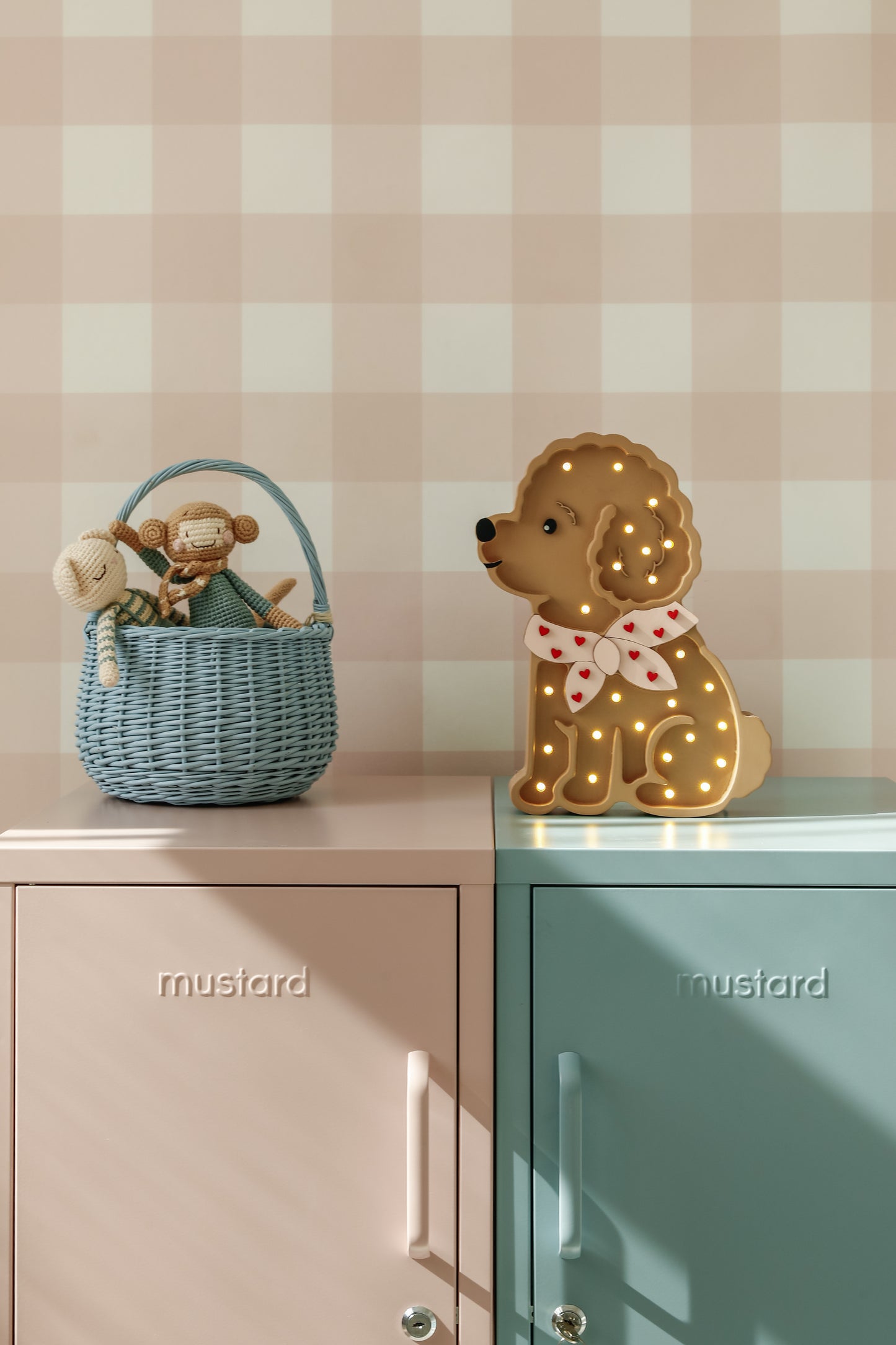 Little Lights Poodle Dog Lotta Night Light | Red Hearts on Pink