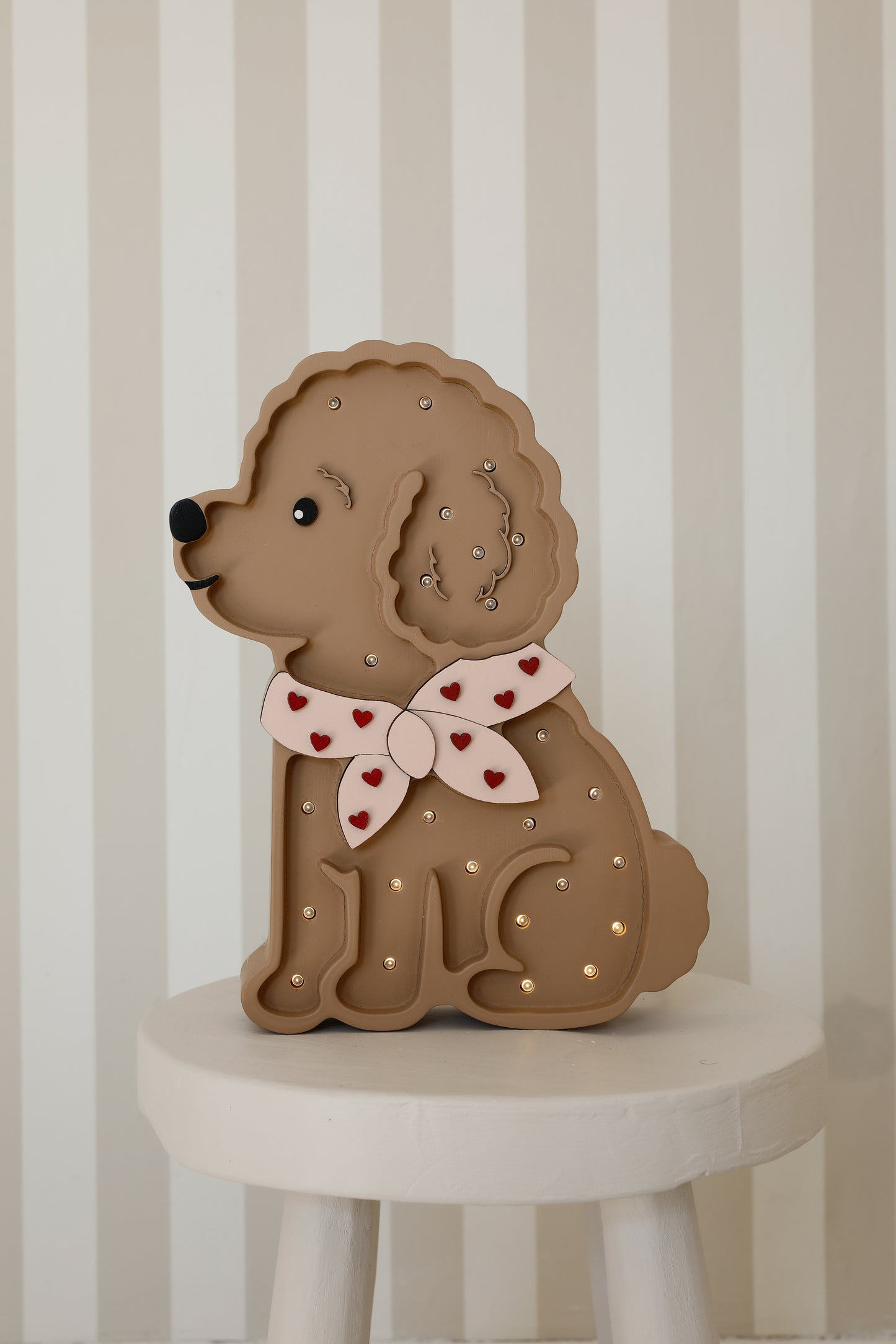 Little Lights Poodle Dog Lotta Night Light | Red Hearts on Pink