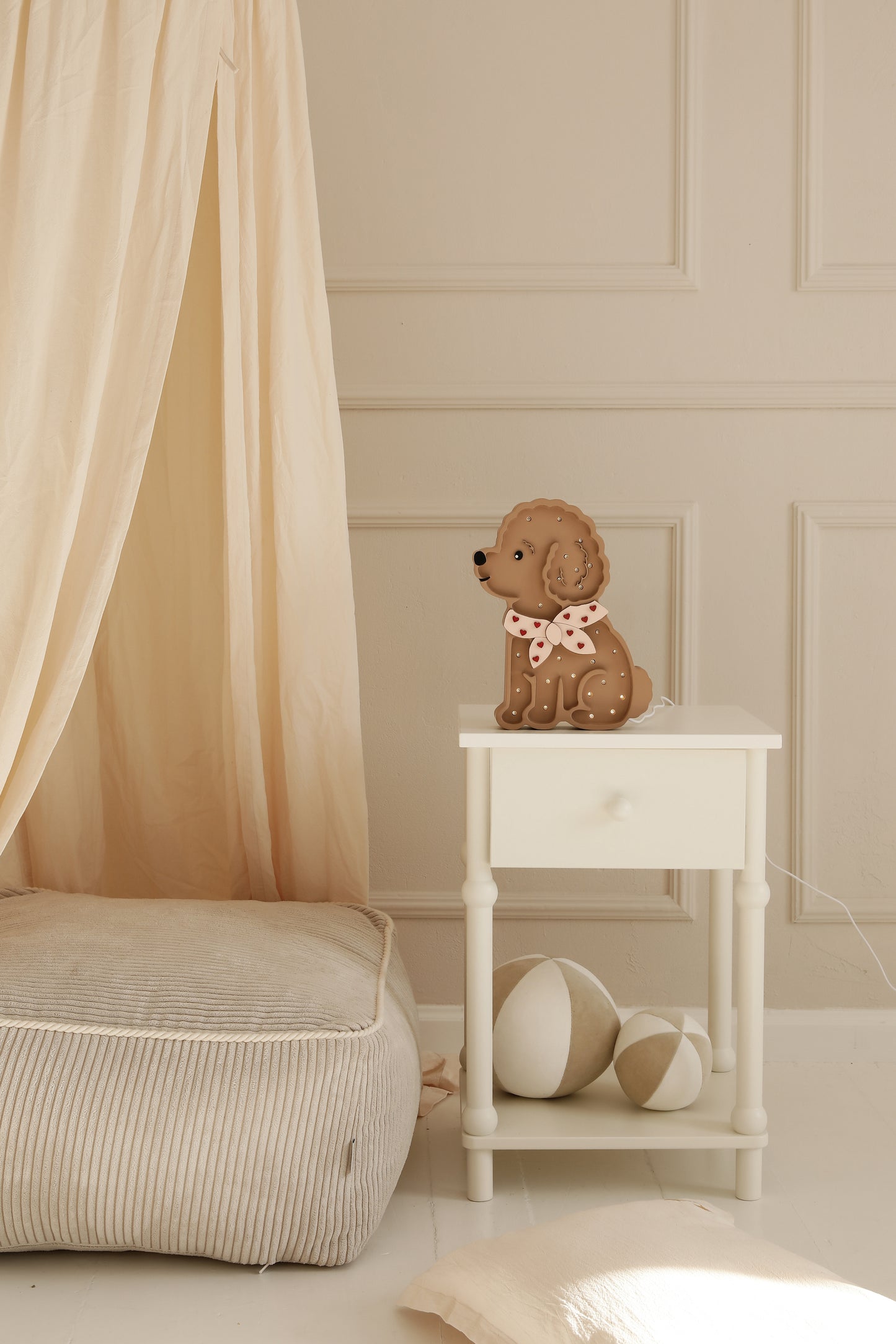 Little Lights Poodle Dog Lotta Night Light | Red Hearts on Pink