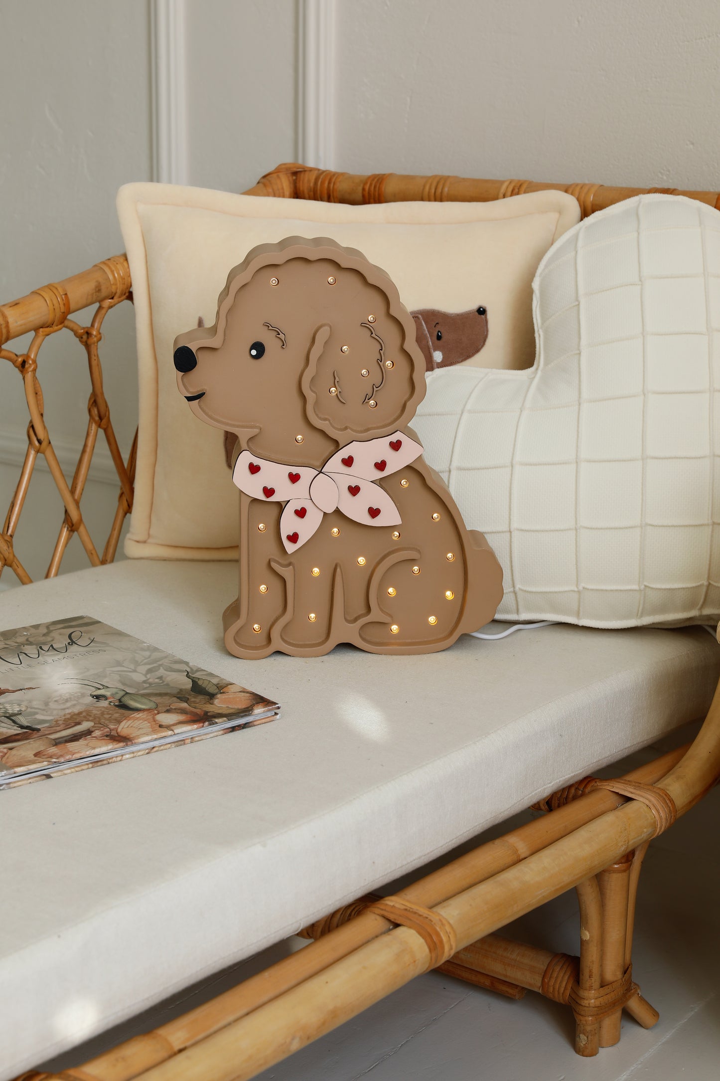 Little Lights Poodle Dog Lotta Night Light | Red Hearts on Pink