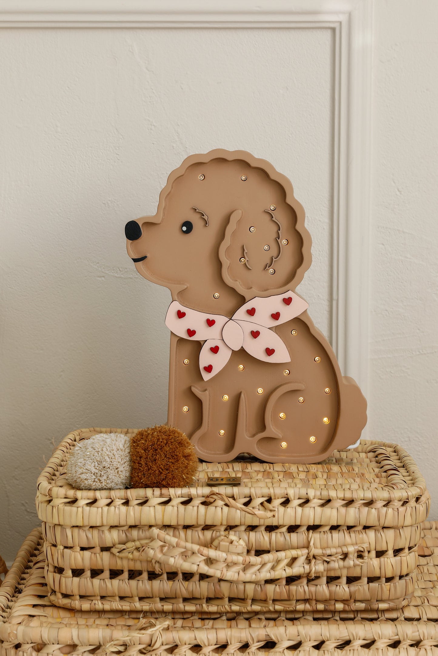 Little Lights Poodle Dog Lotta Night Light | Red Hearts on Pink