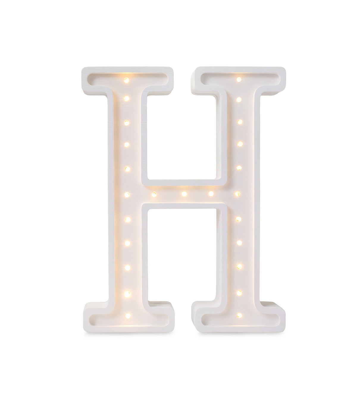 Little Lights wooden letter H night light in white, illuminated