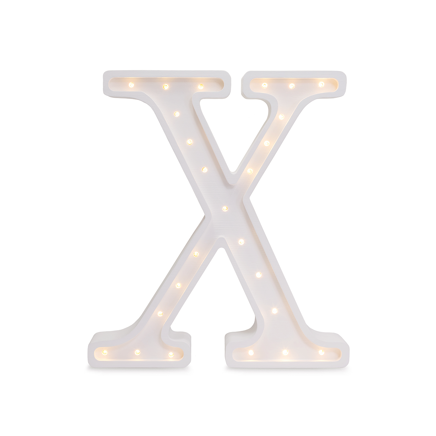 Little Lights wooden letter X night light in white, illuminated