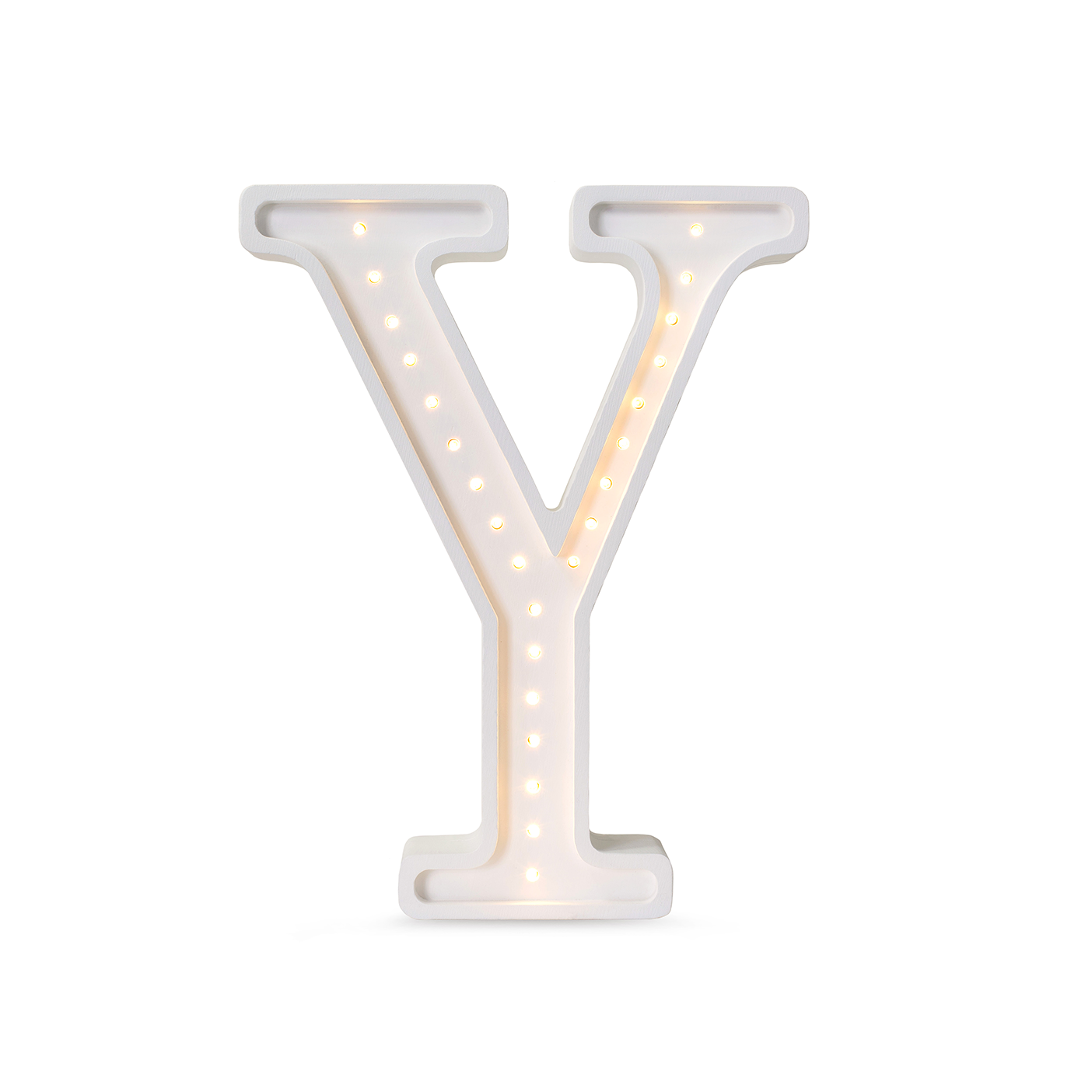 Little Lights wooden letter Y night light in white, illuminated