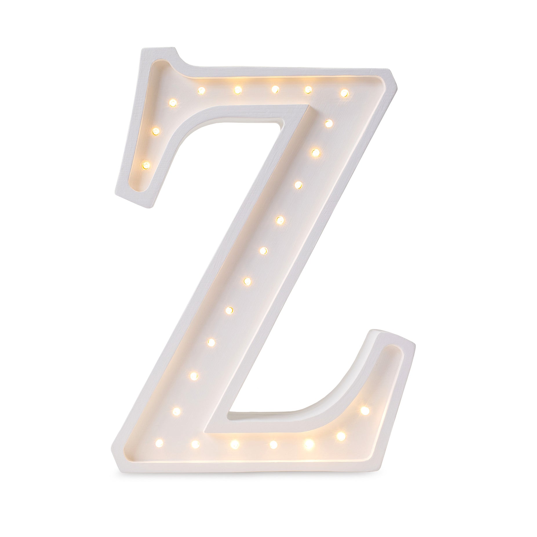 Little Lights wooden letter Z night light in white, illuminated