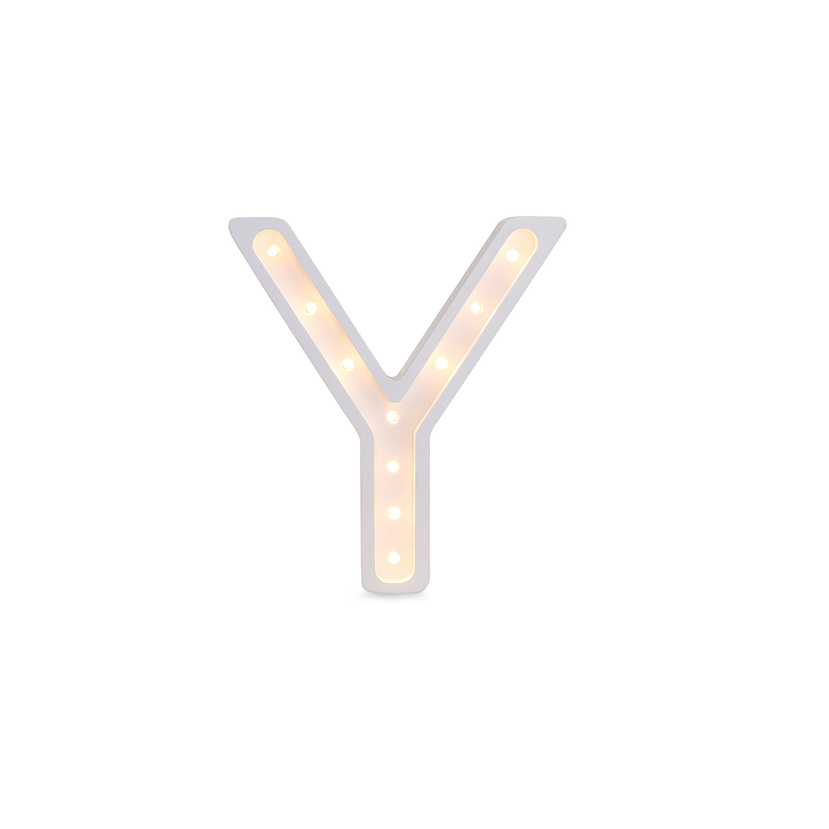 Little Lights mini wooden letter Y night light in white, illuminated