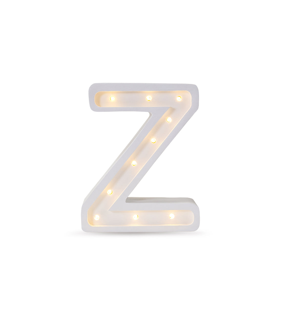 Little Lights mini wooden letter Z night light in white, illuminated