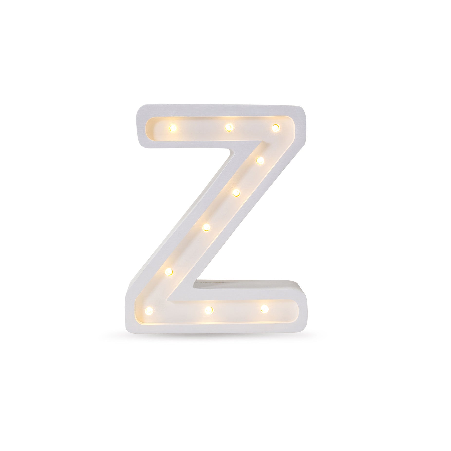 Little Lights mini wooden letter Z night light in white, illuminated