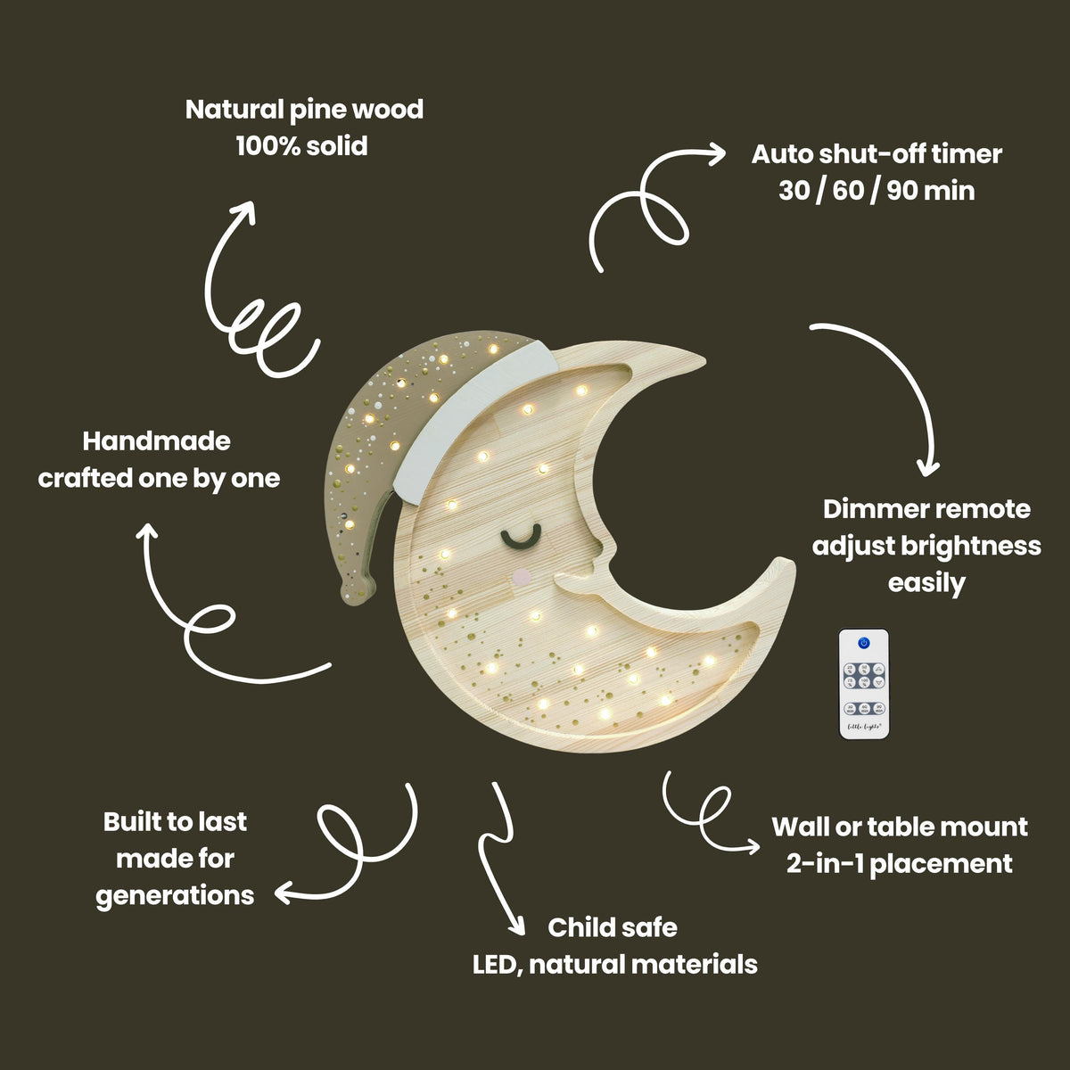 Little Lights Mond-Nachtlicht | Cappuccino-Holz