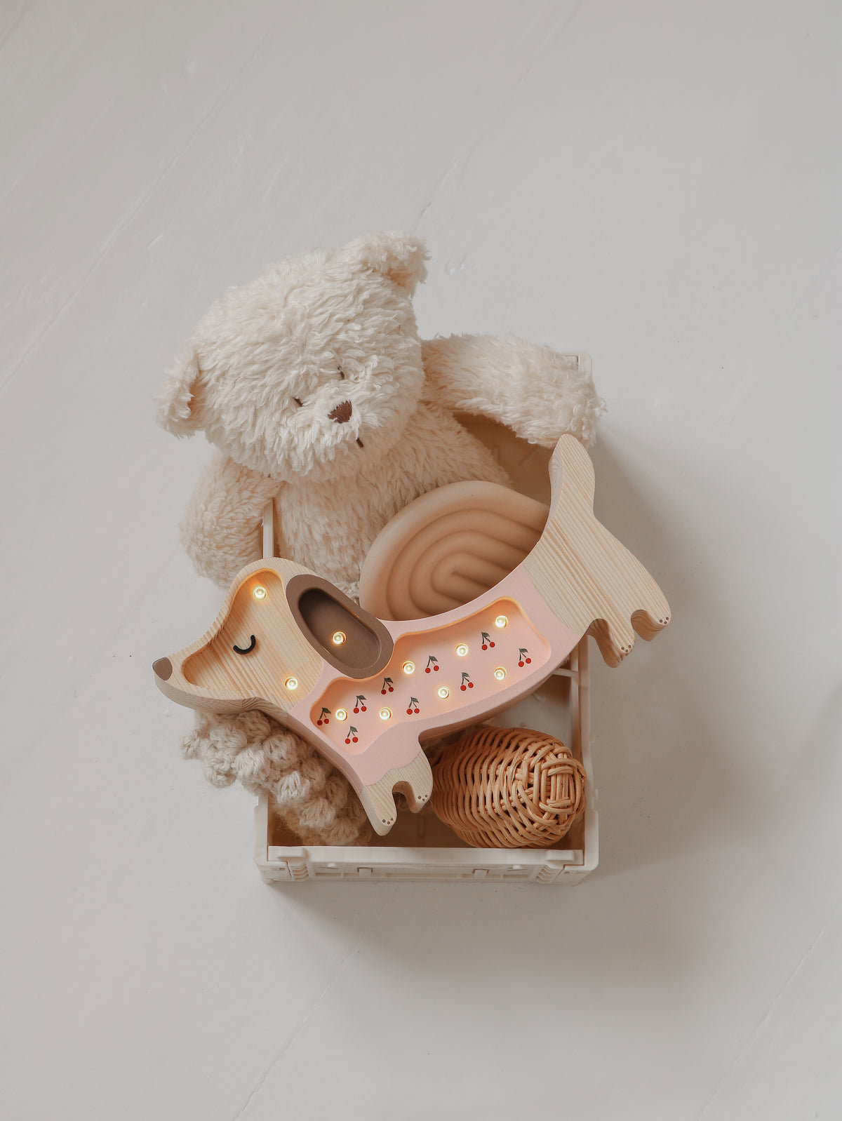 Little Lights Welpen-Dackel-Mini-Nachtlicht | Kirschen auf Pink