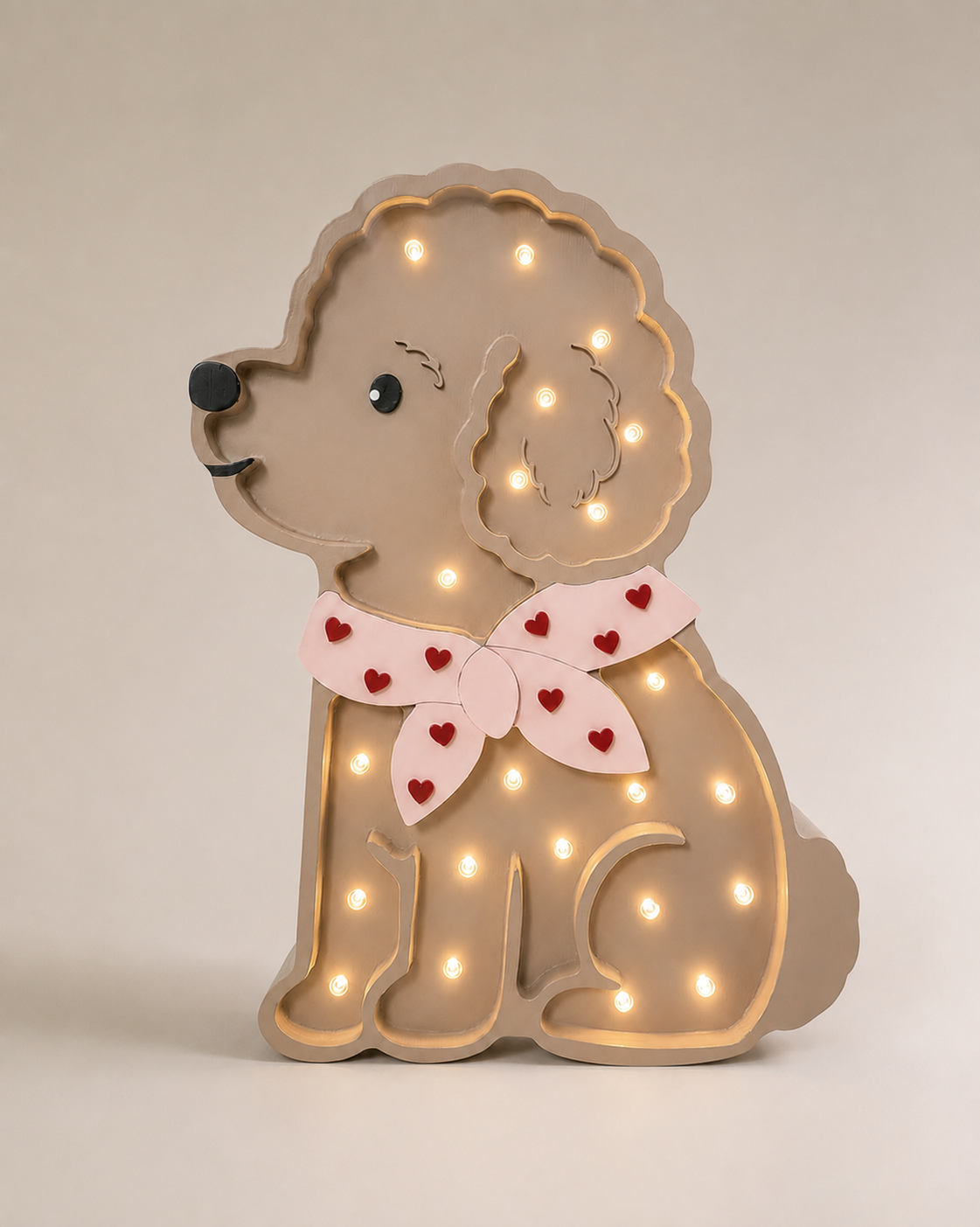 Little Lights Pudelhund Lotta Nachtlicht | Rote Herzen auf Rosa