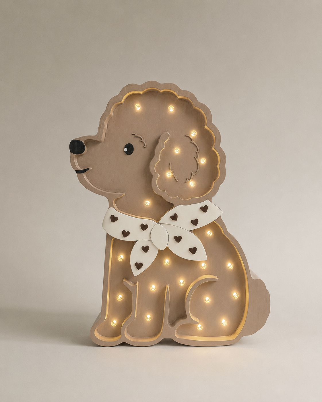 Little Lights Poodle Dog Lotta Night Light | Chocolate Hearts on Beige
