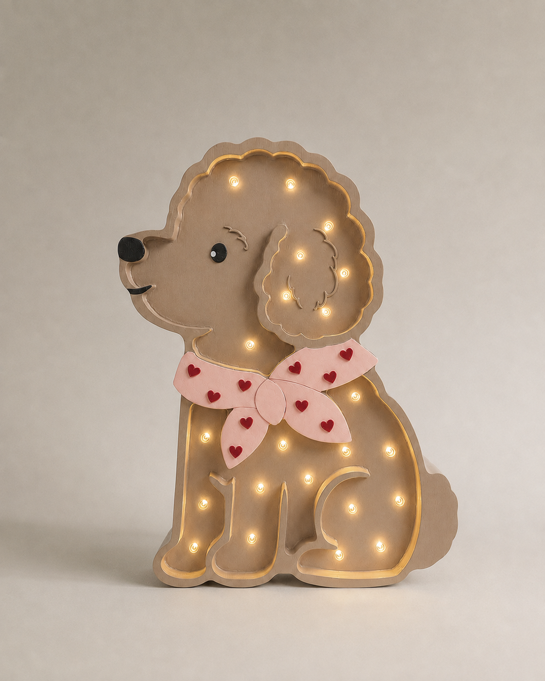 Little Lights Poodle Dog Lotta Night Light | Red Hearts on Pink