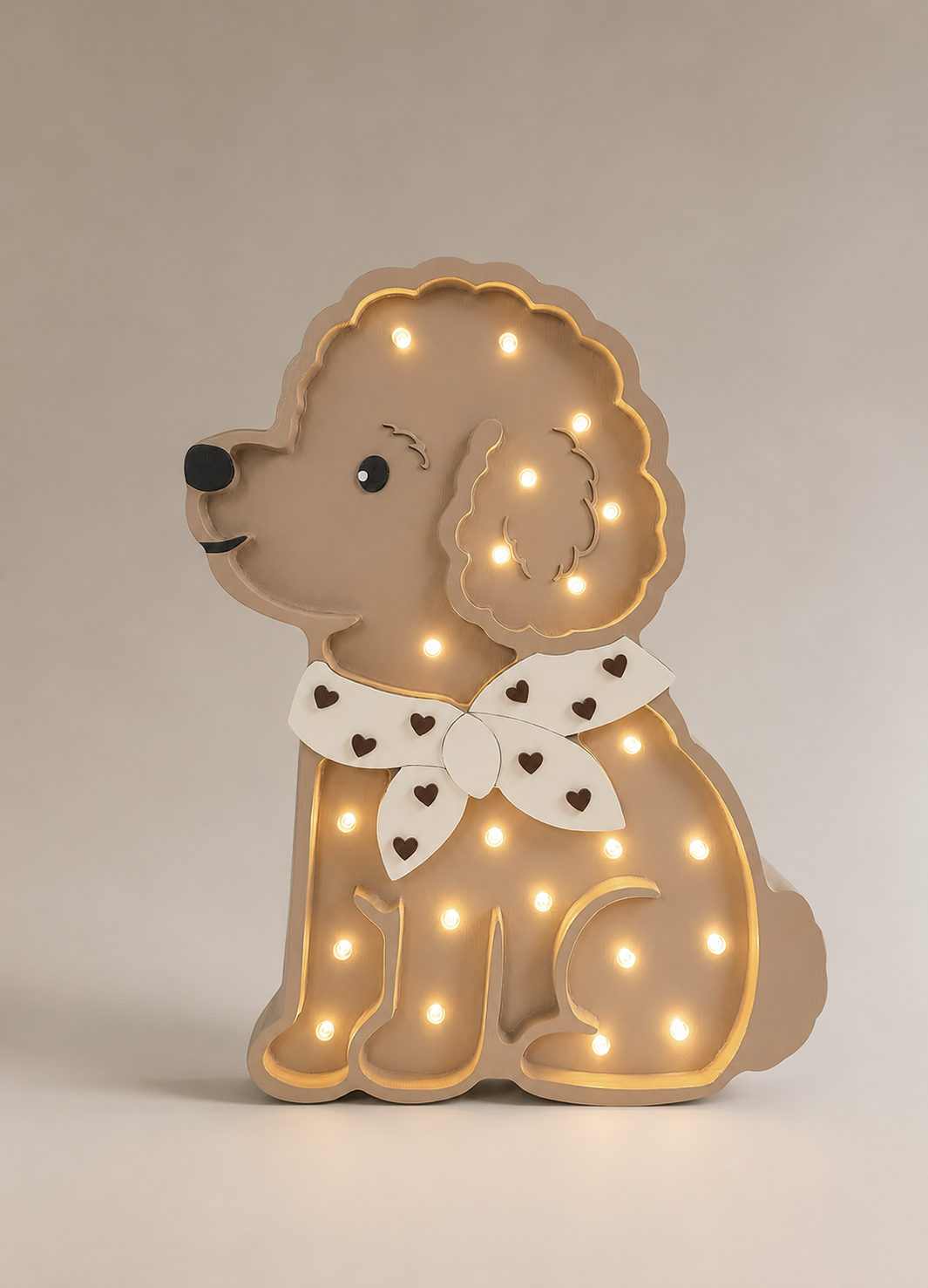 Little Lights Poodle Dog Lotta Night Light | Chocolate Hearts on Beige