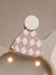 Nachtlicht Maus aus Holz für Kinder, handgefertigte Babyzimmerlampe, Babypartygeschenk, Maus im Maileg-Stil, Zirkus-Motiv, Mädchenzimmer, Rosa, Tierwanddeko