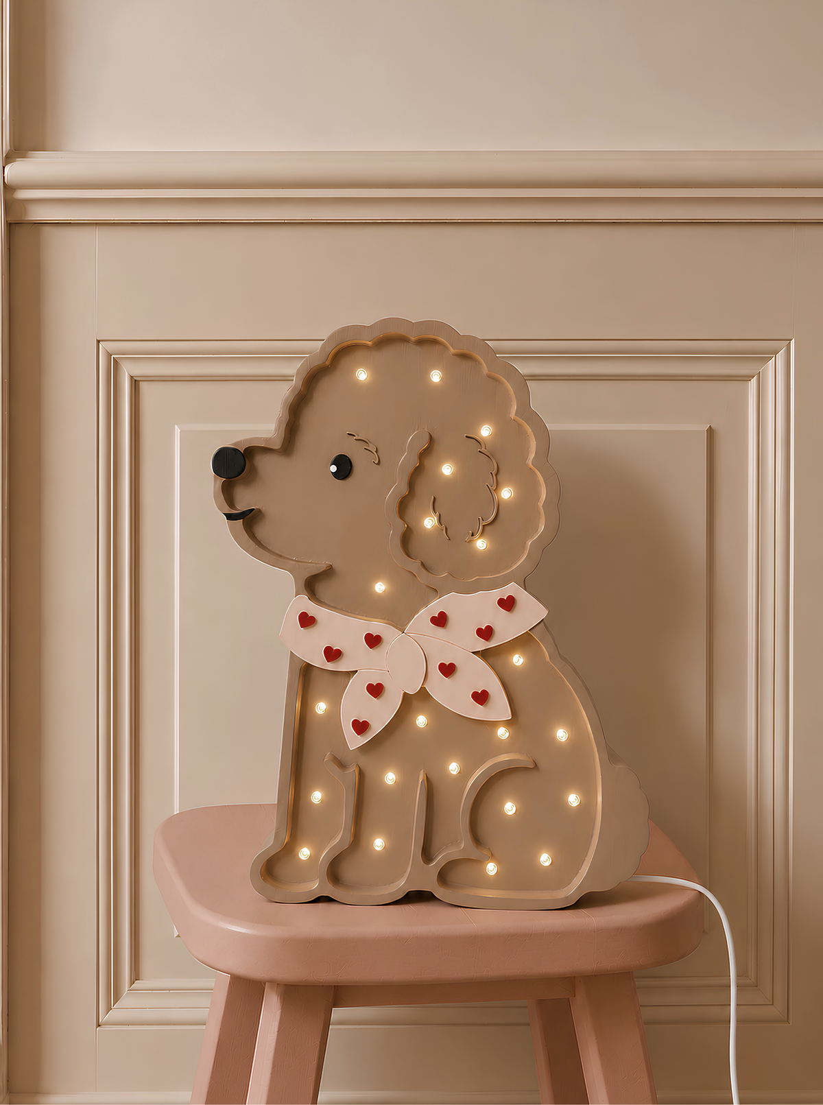 Little Lights Poodle Dog Lotta Night Light | Red Hearts on Pink